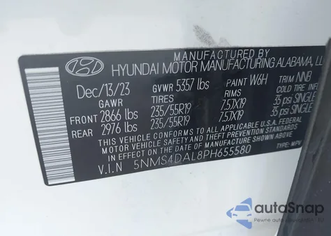 2023 Hyundai Santa Fe Limited из США, поврежденный, VIN 5NMS4DAL8PH655580